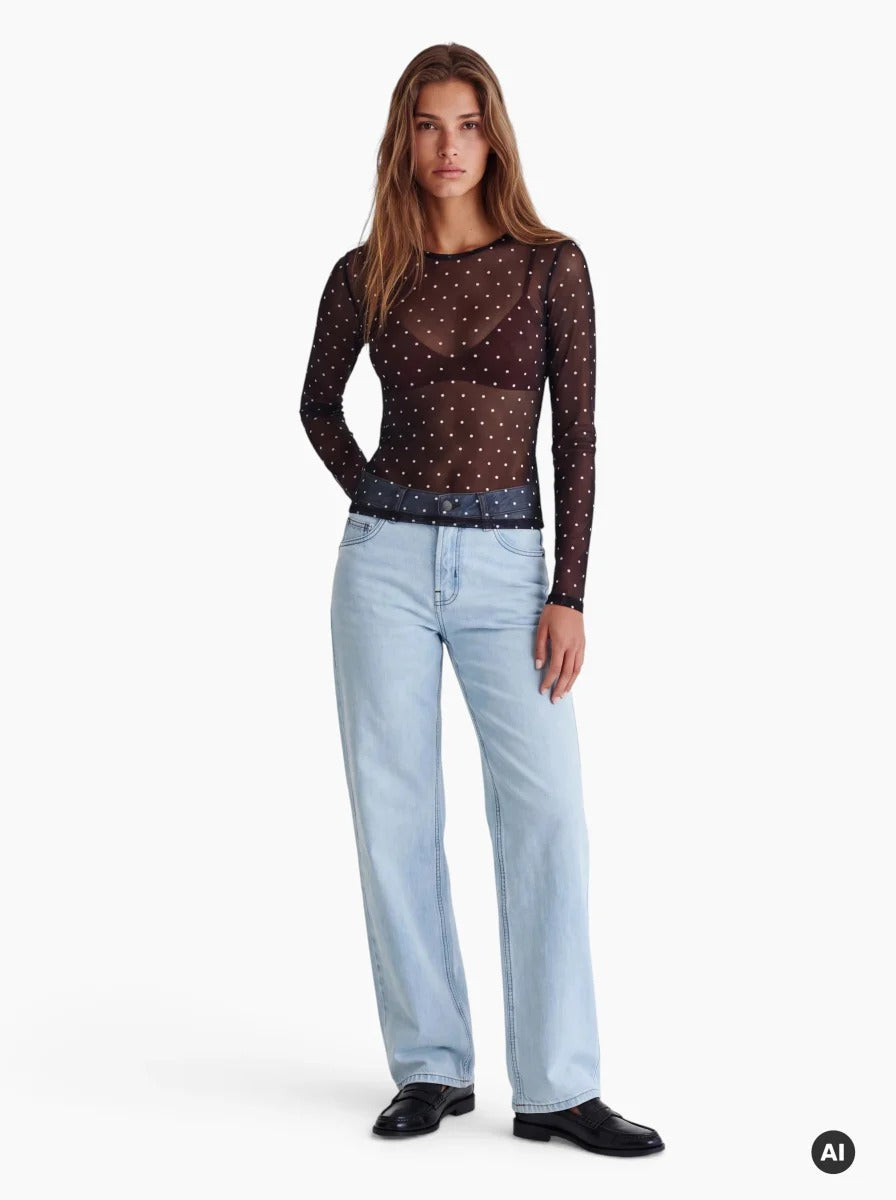 24Colours | Mesh Shirt mit Punkten | Damen