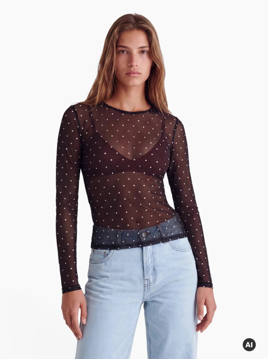 24Colours | Mesh Shirt mit Punkten | Damen